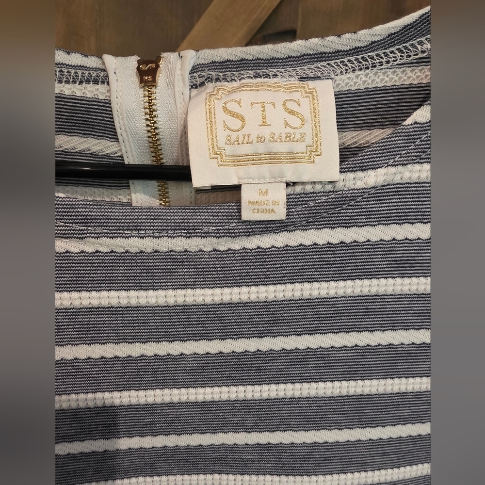 Sail to Sable Navy and White Striped Midi Dress Size Medium - Picture 2 of 4